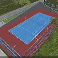 Outdoor Fitness Sports Court Blue Surface Wall With Health Management Text Heartbeat Line And Trees