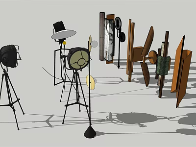 Artistic Modern Lamp Combinations With Floor Lamps Table Lamps Metal And Wooden Elements 3d model