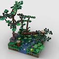 Creative Building Blocks Forest Scene With Trees Stream Flowers And Green Leaves