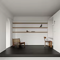 Modern Dining and Living Room Interior with Open Concept Wooden Furniture and White Cabinets