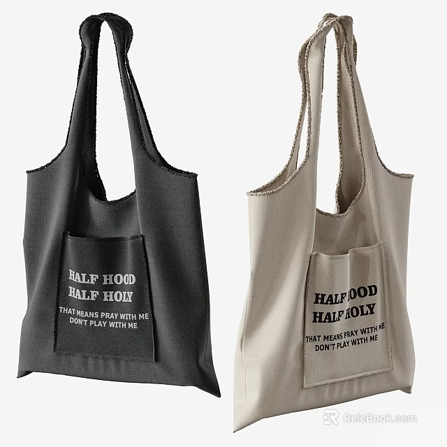 Stylish Tote Bags In Gray And Beige With Text Pockets 3d model 
