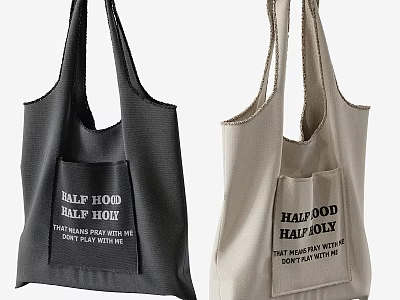 Stylish Tote Bags In Gray And Beige With Text Pockets 3d model