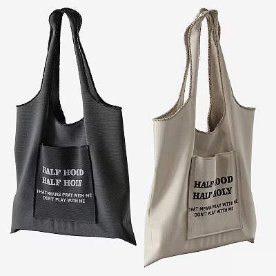 Stylish Tote Bags In Gray And Beige With Text Pockets 3d model Stylish Tote Bags In Gray And Beige With Text Pockets 3d model