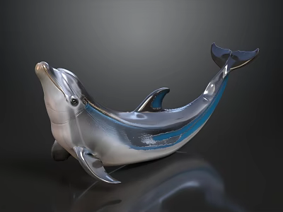 Silver Dolphin Decorative Ornament With Blue Stripe On Dark Surface 3d model