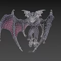 3D Model of Flying Creature with Purple Pink Wings Gray Body Horns and Yellow Eyes