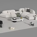 Modern White Sofa And Coffee Table Set With Pillows Green Plant Side Table On Rug