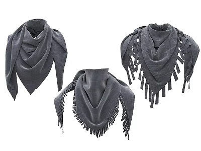 Three Gray Scarves With Fringed Edges And Various Designs 3d model