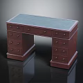 Traditional Wooden Office Desk With Green Felt Top Multiple Drawers Classic Design Shiny Surface
