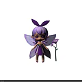 Cute Purple Haired Fairy With Butterfly Wings Bow Dress And Flower