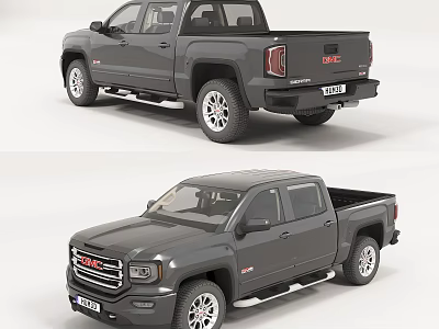Gray GMC Crew Cab Pickup Truck With Alloy Wheels And Brand Logo 3d model