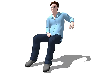 A Man Sitting In Blue Shirt And Dark Pants With Shadow 3D Render 3d model
