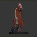 Pink Haired Character in Red Coat with Mechanical Creature on Black Base