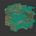 Layered Red And Gray Rock Formation 3D Model With Mossy Patches