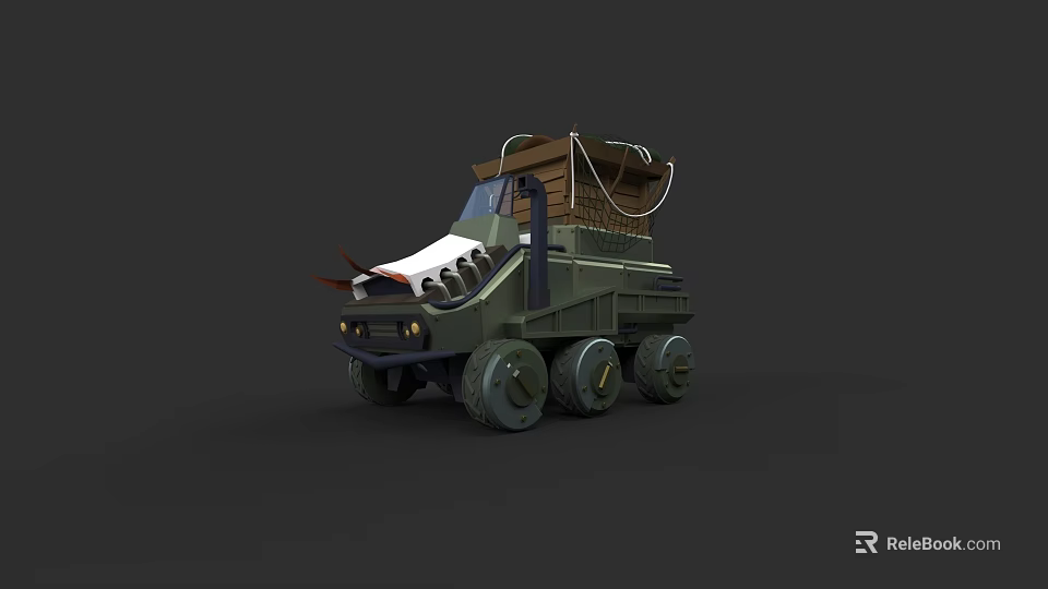 Green Military Armored Tank With Cargo Load And Multiple Wheels 3d model 