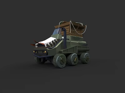 Green Military Armored Tank With Cargo Load And Multiple Wheels 3d model