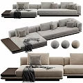 Modern Light Gray Sectional Sofa with Plush Pillows Soft Throw Blanket and Round Decorative Balls 3d model