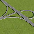 Modern Highway Bridge Interchange With Curved Lanes And Green Grass Surroundings