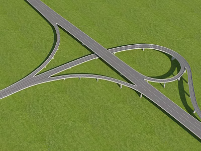Modern Highway Bridge Interchange With Curved Lanes And Green Grass Surroundings 3d model