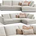 Modern Sectional Sofa In Neutral Fabric With Comfortable Seating And Textured Pillows