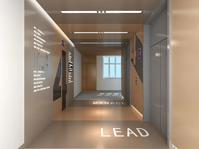 Elevator Hallway With LEAD Management Sign Wall Information And Ceiling Lighting 3d model