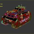 Red And Beige Armored Tank With Cannon Tracks Front Armor And Decorative Details