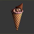 Baby Sleeping in Orange Ice Cream Cone With Red Scoop and Pink Rim