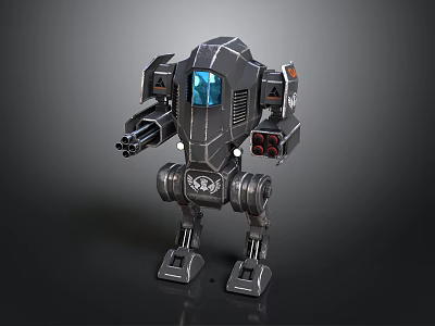 Armored Metallic Robot Design With Blue Display Arm Weapon And Mechanical Legs 3d model