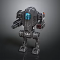 Armored Metallic Robot Design With Blue Display Arm Weapon And Mechanical Legs