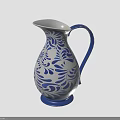 Plant Patterned Blue And White Ceramic Pitcher With Intricate Floral Design Details