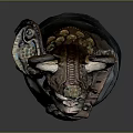 Detailed Monkey Sculpture with Horns and Ornamental Attire on Black Base