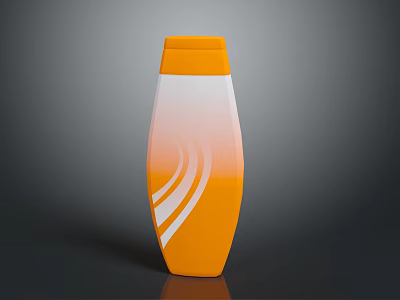 Orange White Gradient Plastic Bottle With White Wavy Lines Design Standing On Dark Surface 3d model