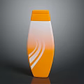 Orange White Gradient Plastic Bottle With White Wavy Lines Design Standing On Dark Surface