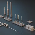 Industrial Equipment Models Including Towers Pipes Platforms And Containers For Factory Facility Construction