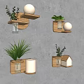 Modern Wooden Wall Lamps With Simple Design And Potted Green Plants On Gray Wall
