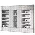 Modern White Storage Shelf Cabinet With Multiple Shelves Small Lamps And Decorative Items