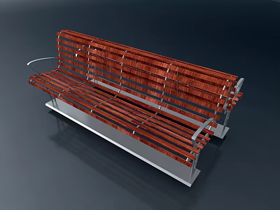 Durable Outdoor Wooden Bench With Metal Frame And Striped Design For Public Park 3d model