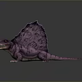 Purple Dinosaur Model With Spiked Sail Back Open Mouth And Sharp Teeth On Dark Background