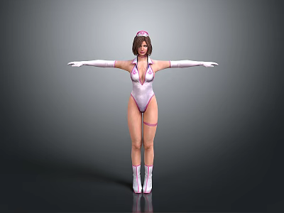Woman in Pink Bodysuit with Headband Long Gloves and Arms Outstretched 3d model