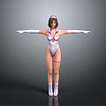 Woman in Pink Bodysuit with Headband Long Gloves and Arms Outstretched