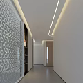 Modern Store Front Desk Reception Area With Seating Chairs Pendant Lights And Textured Wall