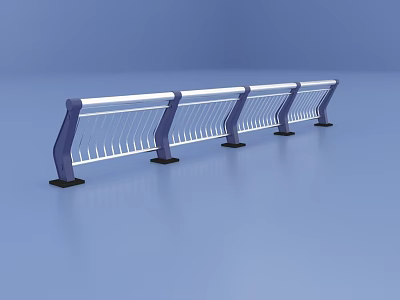 Modern Architectural Railings With Blue Posts White Bars And Stable Base Design 3d model