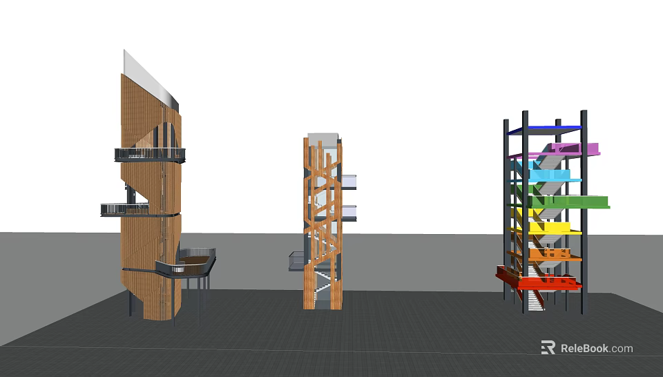 Modern Tower Architectural Designs With Wooden Structures And Metal Frames 3d model 