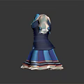 Stylish Blue Women Dress With White Sleeves Blue Bow And Striped Trim