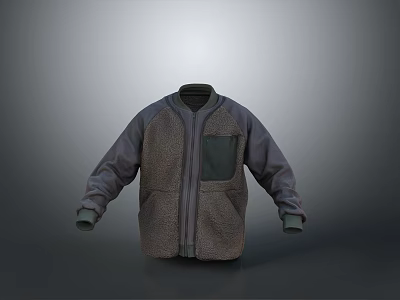 Casual Warm Fleece Jacket with Zipper Closure Dark Sleeves and Front Pocket 3d model