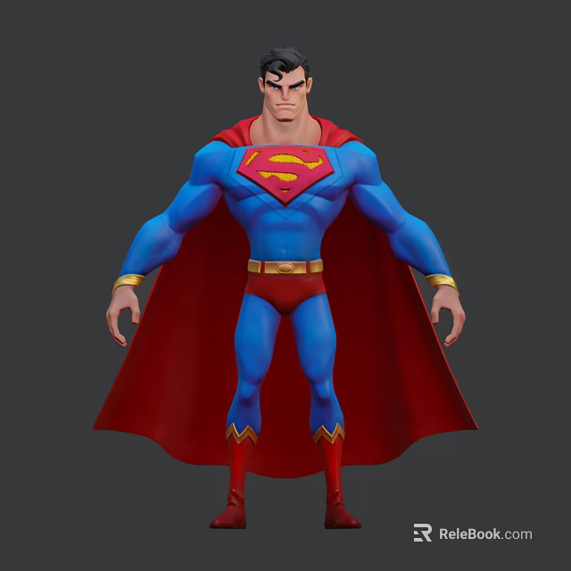 Cartoon Superman Character With Blue Costume Red Cape Yellow S Logo And Gold Accents 3d model 