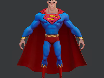 Cartoon Superman Character With Blue Costume Red Cape Yellow S Logo And Gold Accents 3d model