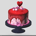 Red Dripping Cake With Red Heart Purple Roses And Pink Sprinkles On Black Stand