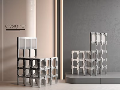 Modern Designer Lounge Chair With Transparent Square Structure In Light Wall Gray Floor Interior 3d model