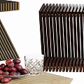 Wooden Z Shaped Corner Table With Red Fruits And Glass Decoration