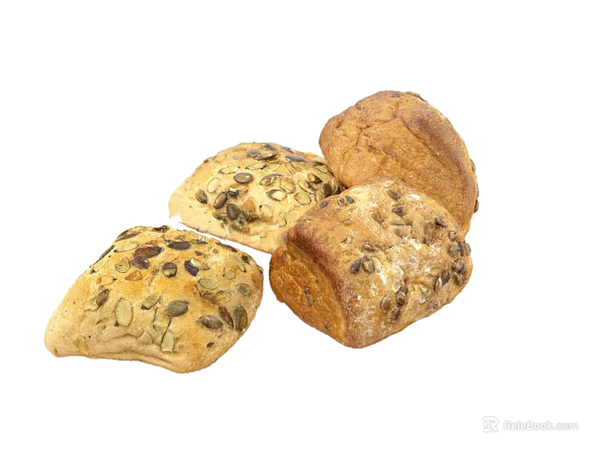 Freshly Baked Artisan Assorted Bread with Seeds and Crusty Textures in Different Shapes 3d model 